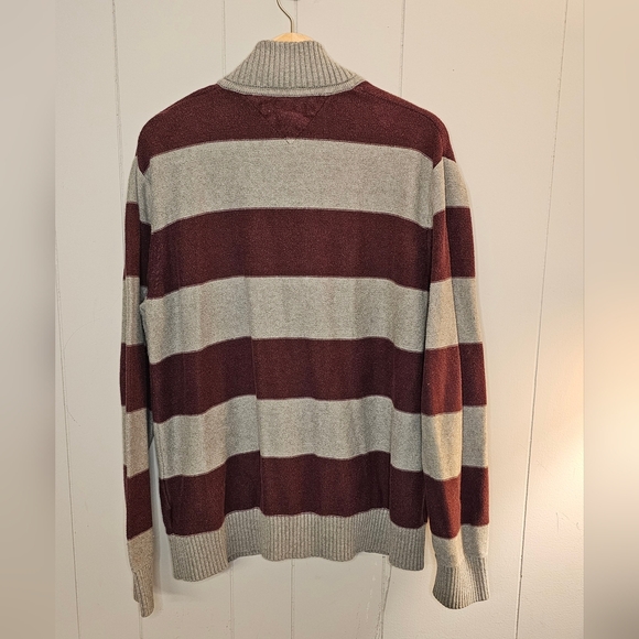 TOMMY HILFIGER Mens Gray/Burgundy Stand Collar Zip-Up Sweater, XL - Picture 9 of 9